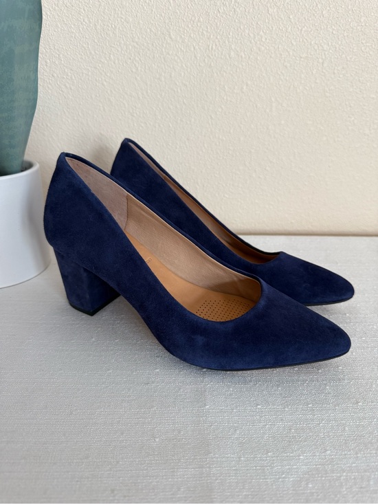 Corso Como Shoes - New Corso Como Navy/Purple Suede Mid Block Heel Pumps - Women